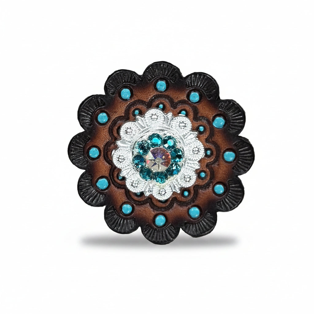 Bright Silver Teal - AB Crystal Conchos | Sizes 1"- 3" | Buckles | Saddle Set | Leather Rosettes | Slide — view 10
