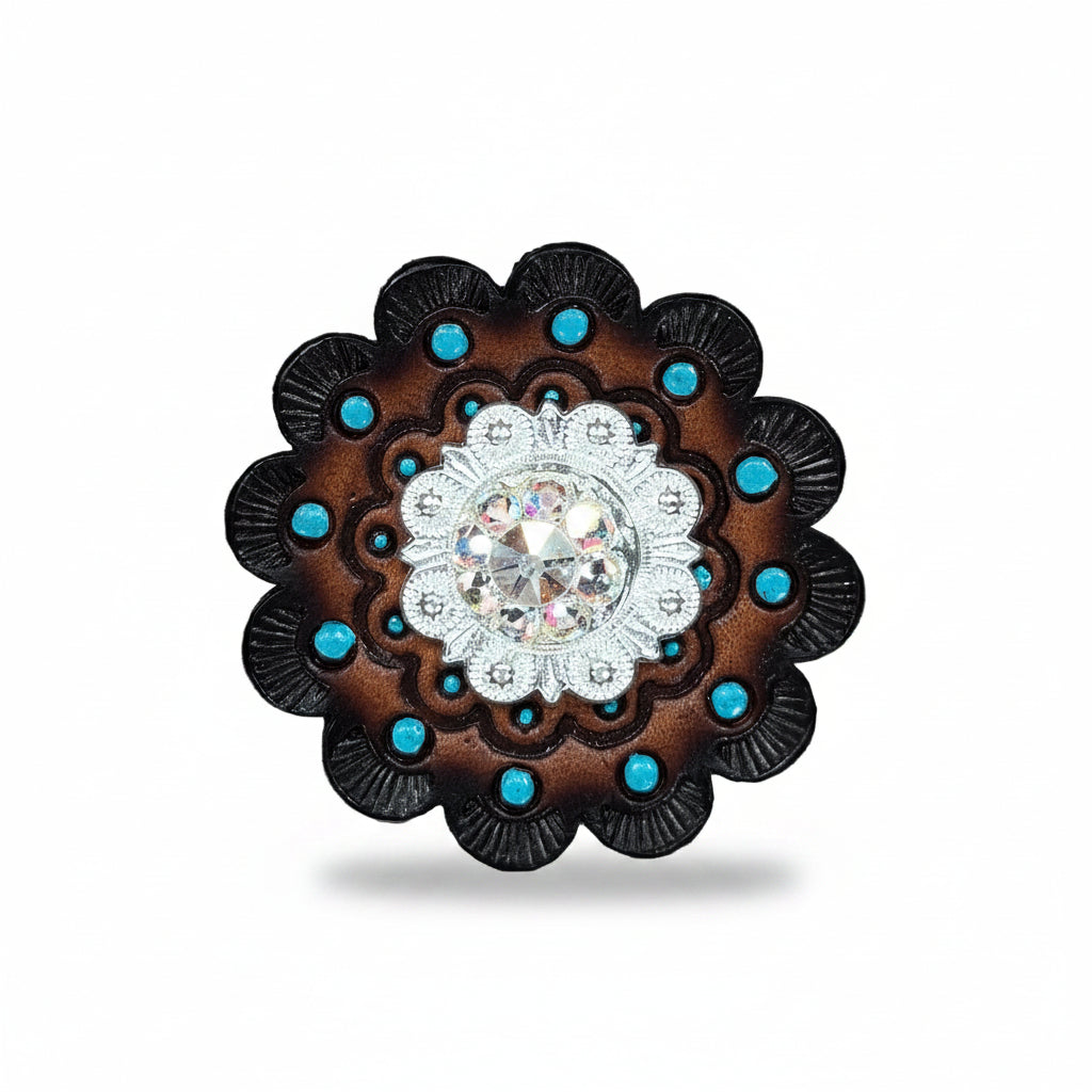 Bright Silver AB Crystal Conchos | Sizes 1"- 3" | Buckles | Saddle Set | Leather Rosettes | Slide — view 10