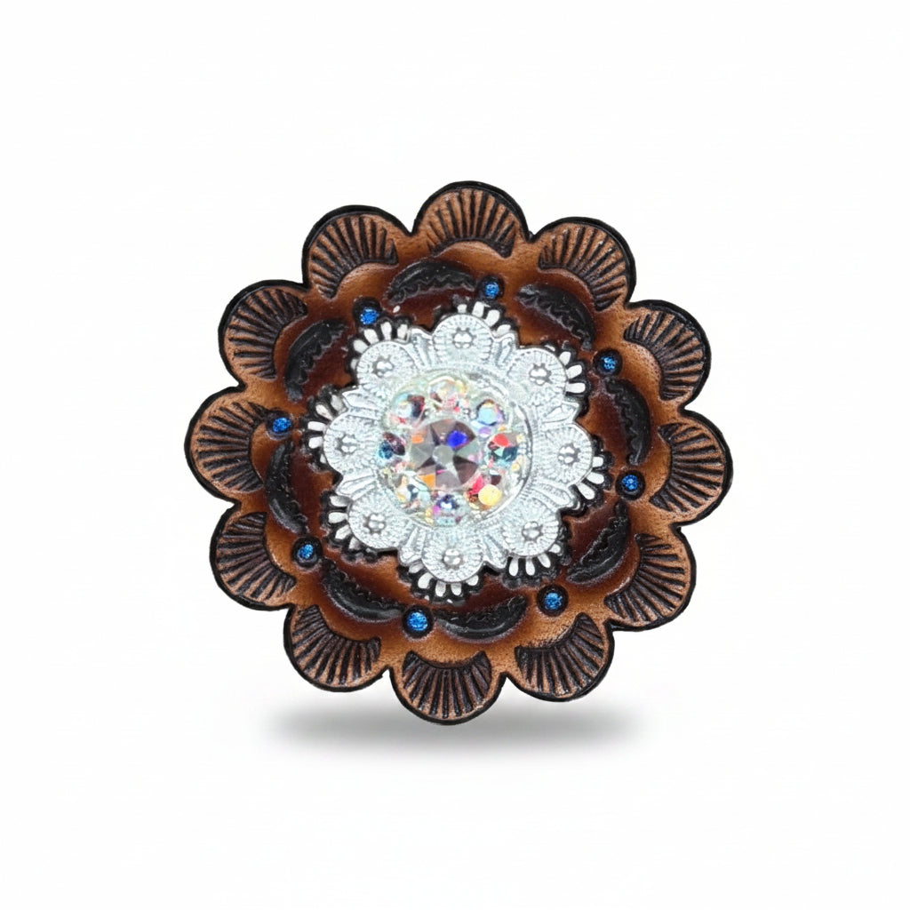 Bright Silver AB Crystal Conchos | Sizes 1"- 3" | Buckles | Saddle Set | Leather Rosettes | Slide — view 9