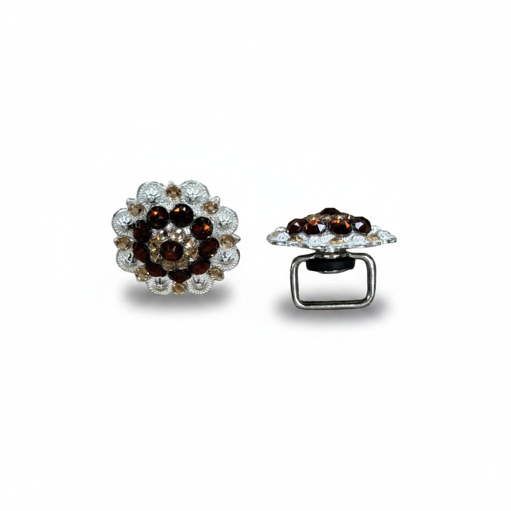 Bright Silver Topaz - Champagne Crystal Conchos | Sizes 1"- 3" | Buckles | Saddle Set | Leather Rosettes | Slide — view 11