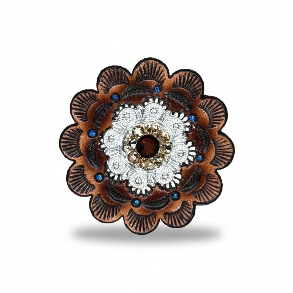Bright Silver Topaz - Champagne Crystal Conchos | Sizes 1"- 3" | Buckles | Saddle Set | Leather Rosettes | Slide — view 9