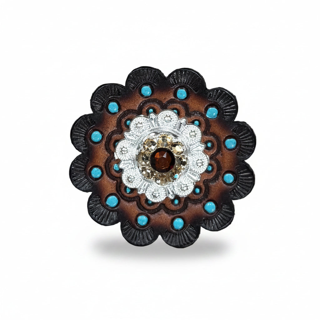 Bright Silver Topaz - Champagne Crystal Conchos | Sizes 1"- 3" | Buckles | Saddle Set | Leather Rosettes | Slide — view 10