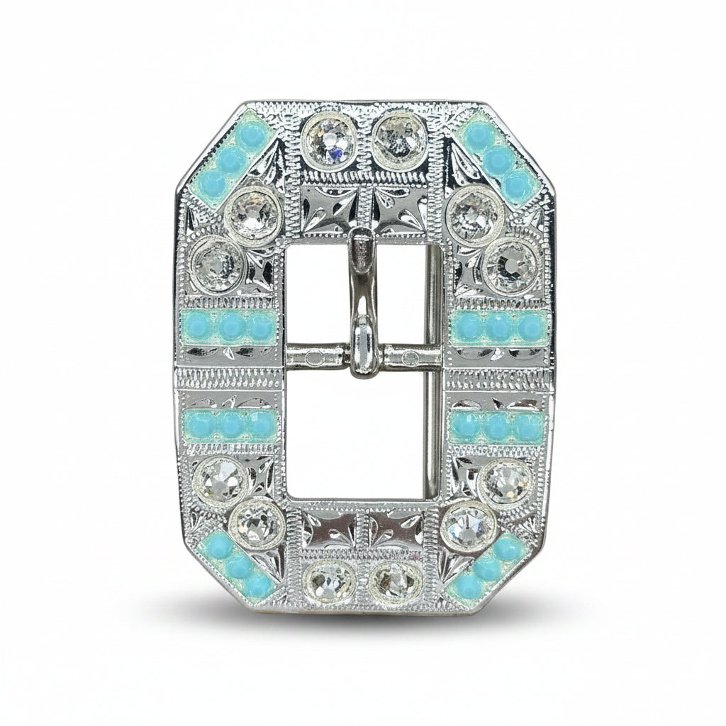 Bright Silver Turquoise - Clear Crystal Conchos | Sizes 1"- 3" | Buckles | Saddle Set | Leather Rosettes | Slide — view 7