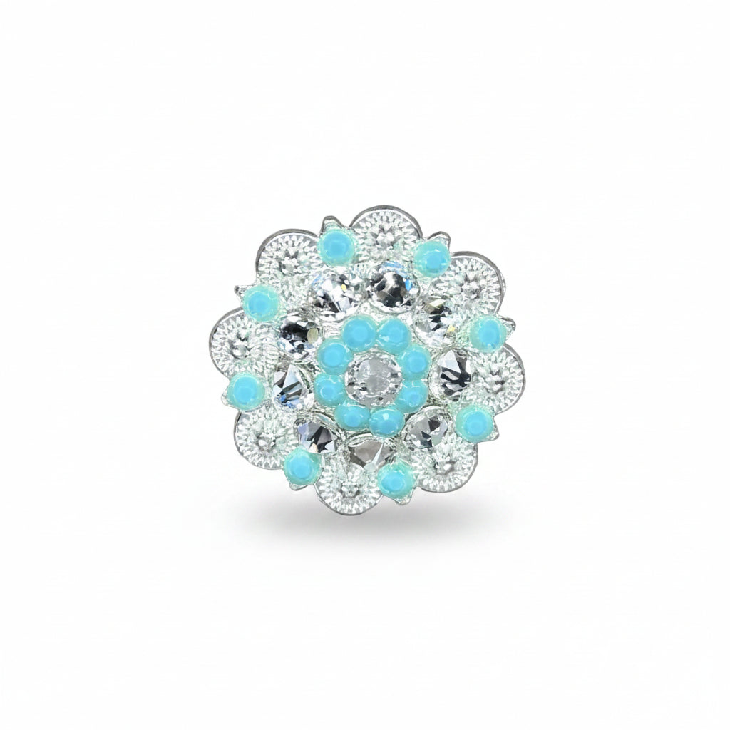 Bright Silver Turquoise - Clear Crystal Conchos | Sizes 1"- 3" | Buckles | Saddle Set | Leather Rosettes | Slide — view 2
