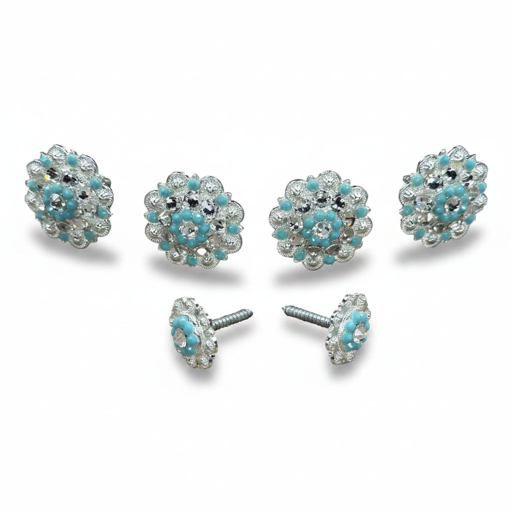 Bright Silver Turquoise & Clear Saddle Conchos — view 2