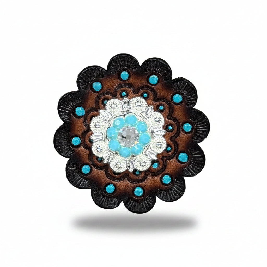 Bright Silver Turquoise - Clear Crystal Conchos | Sizes 1"- 3" | Buckles | Saddle Set | Leather Rosettes | Slide — view 10