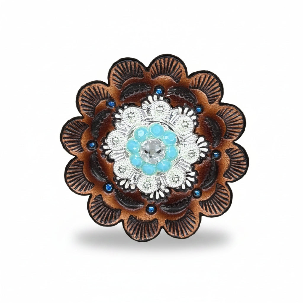 Bright Silver Turquoise - Clear Crystal Conchos | Sizes 1"- 3" | Buckles | Saddle Set | Leather Rosettes | Slide — view 9