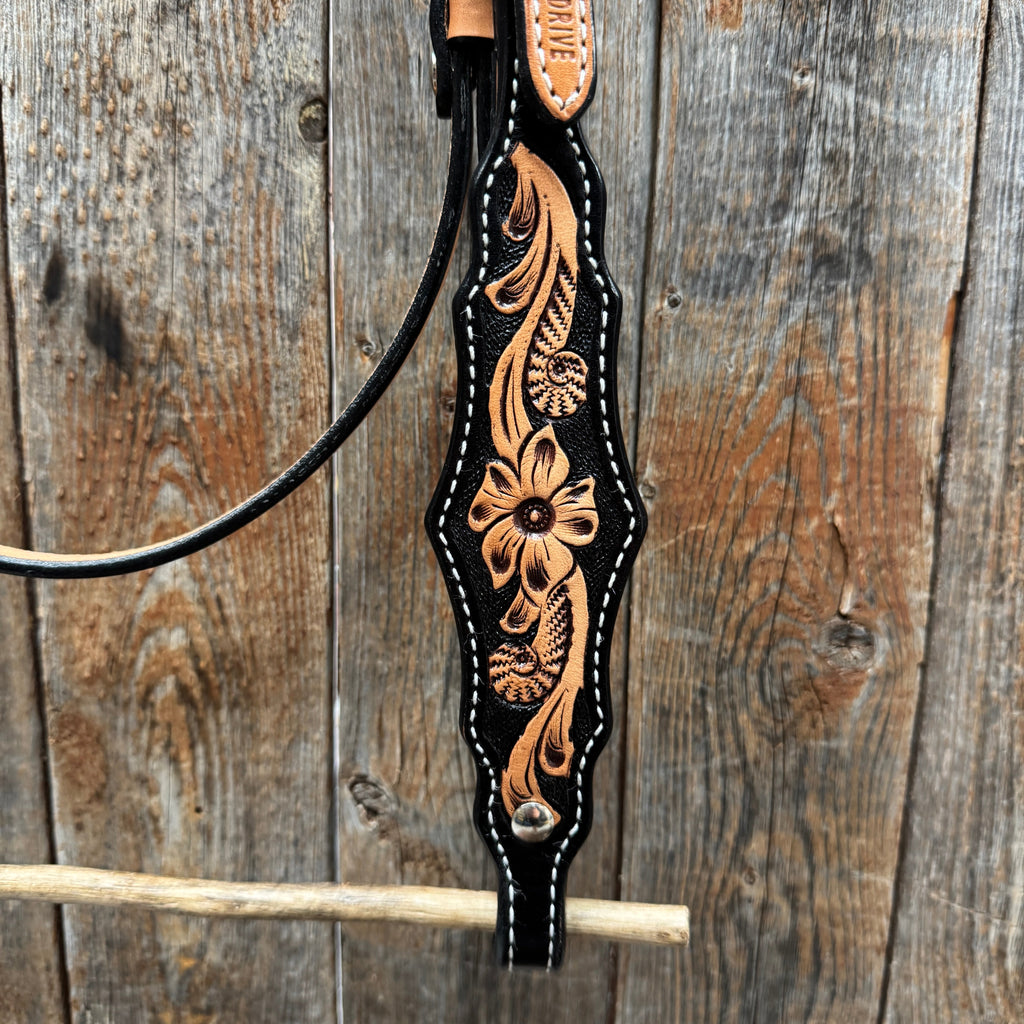 Two Tone Floral Browband Headstall / Bridle #24384 — view 3