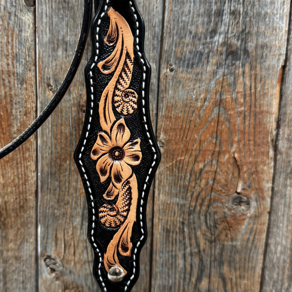 Two Tone Floral One Ear Headstall / Bridle #24385 — view 3