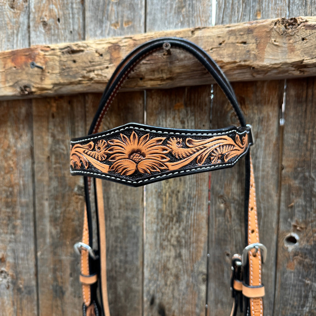 Two Tone Floral Browband Headstall / Bridle #24384 — view 2