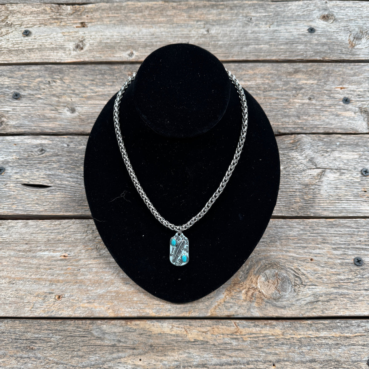 Oval Feather Fashion Turquoise Pendant Necklace