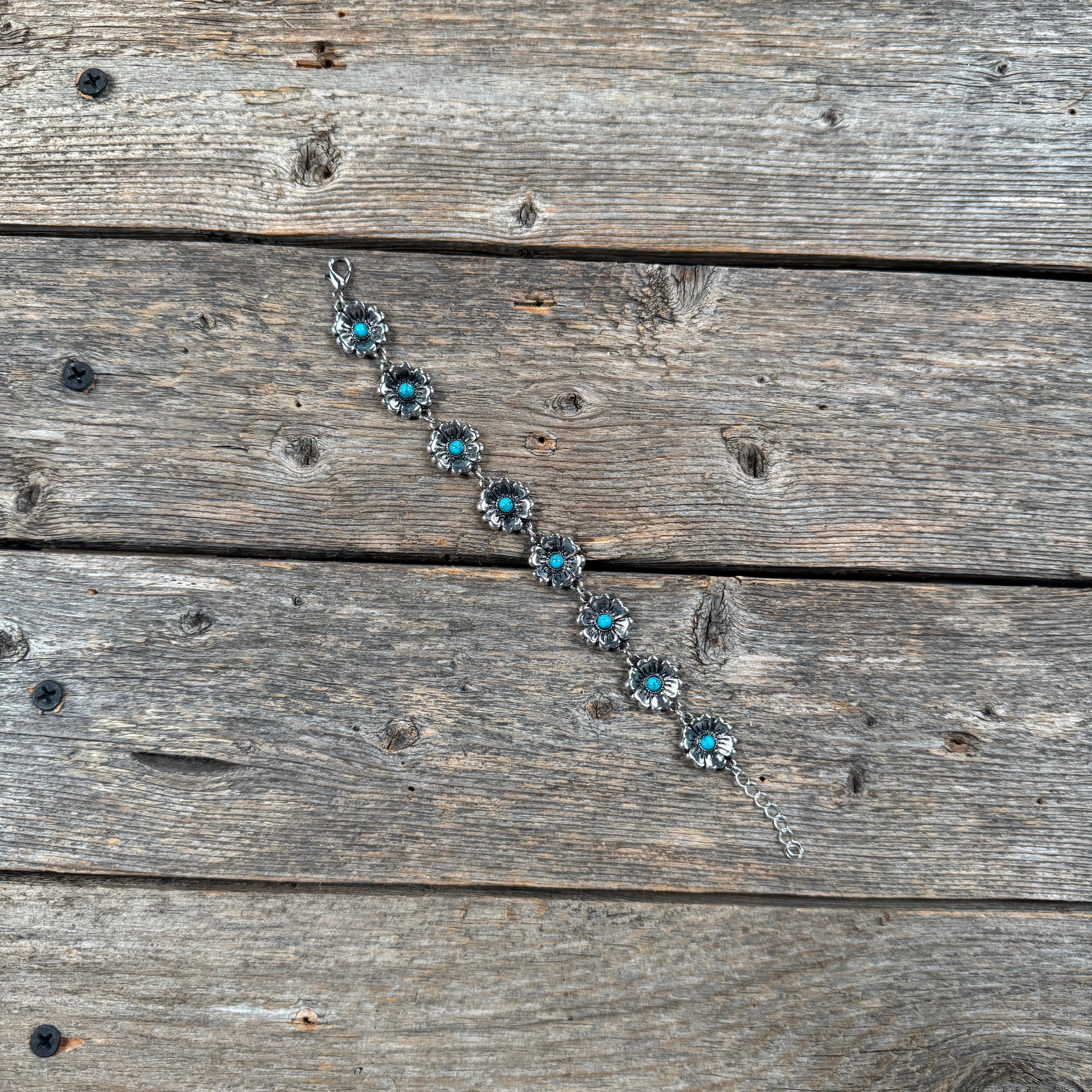 Floral Silver Plated Fashion Turquoise Bracelet