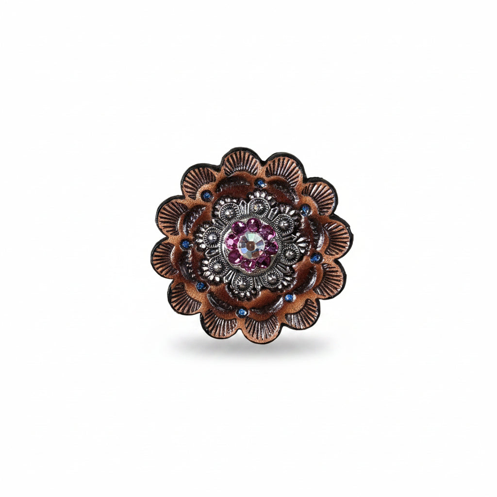 Antique Silver Fuchsia - AB Crystal Conchos | Sizes 1"- 3" | Buckles | Saddle Set | Leather Rosettes | Slide — view 12