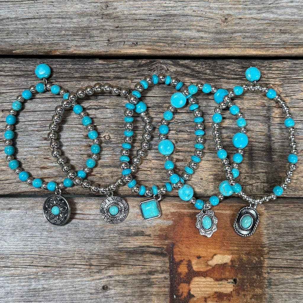 Silver and Fashion Turquoise Charm Bracelet Stack
