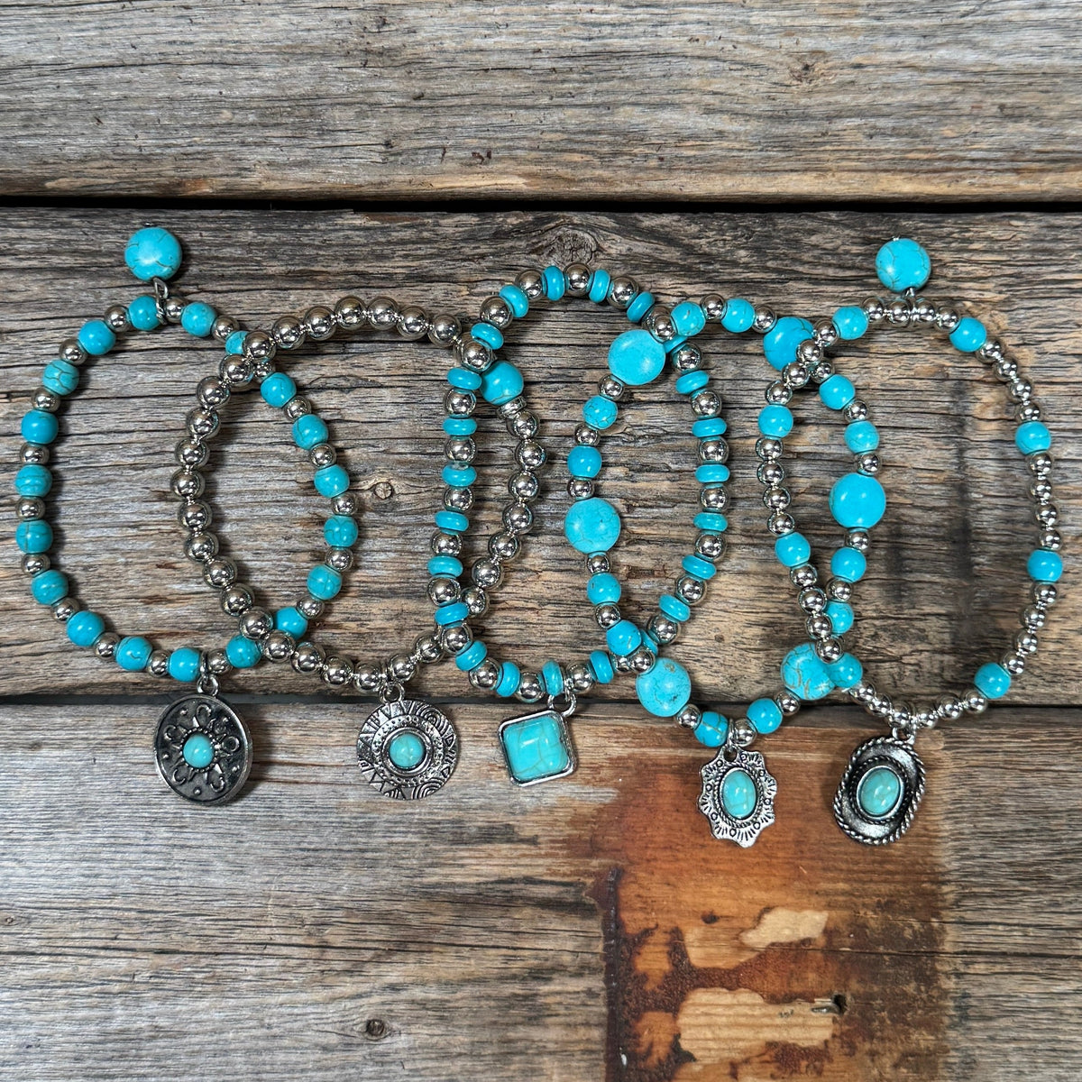 Silver and Fashion Turquoise Charm Bracelet Stack