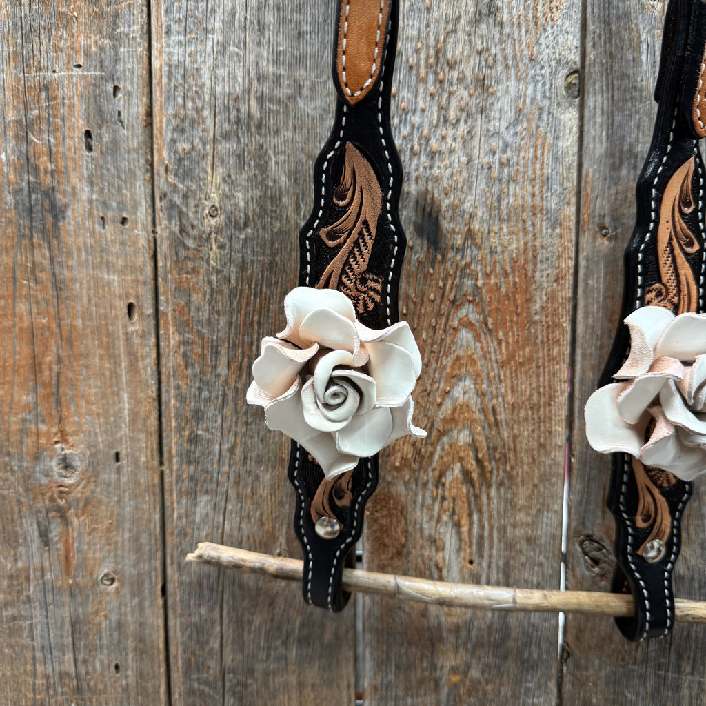 Two Tone Floral Triangle White Rose One Ear / Gladiator Breastcollar Tack Set #OEBC534 — view 6