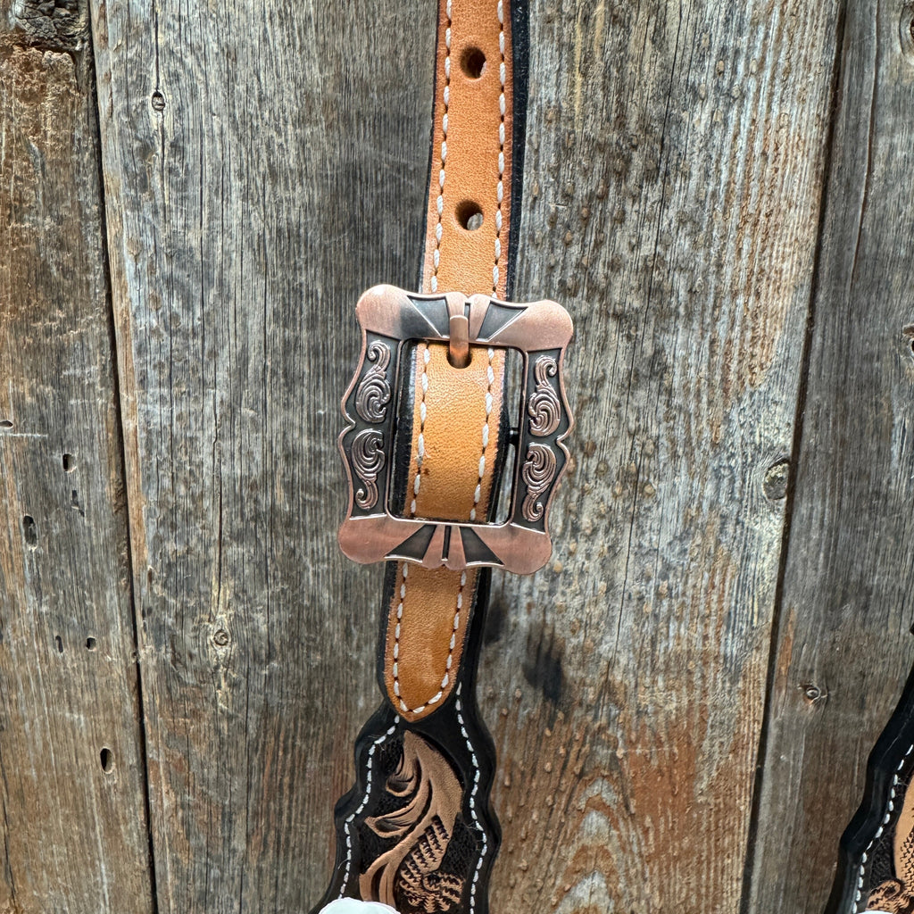 Two Tone Floral Triangle White Rose One Ear / Gladiator Breastcollar Tack Set #OEBC534 — view 7
