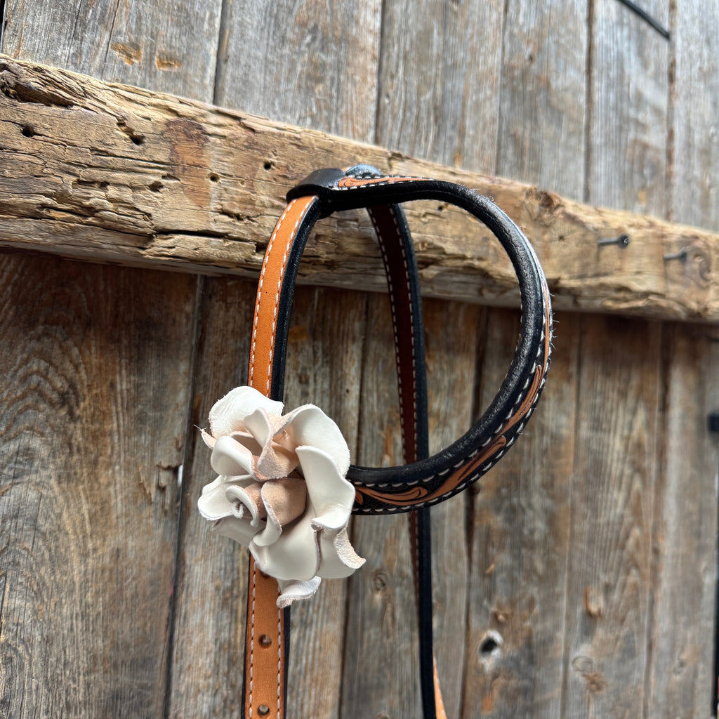 Two Tone Floral Triangle White Rose One Ear / Gladiator Breastcollar Tack Set #OEBC534 — view 8