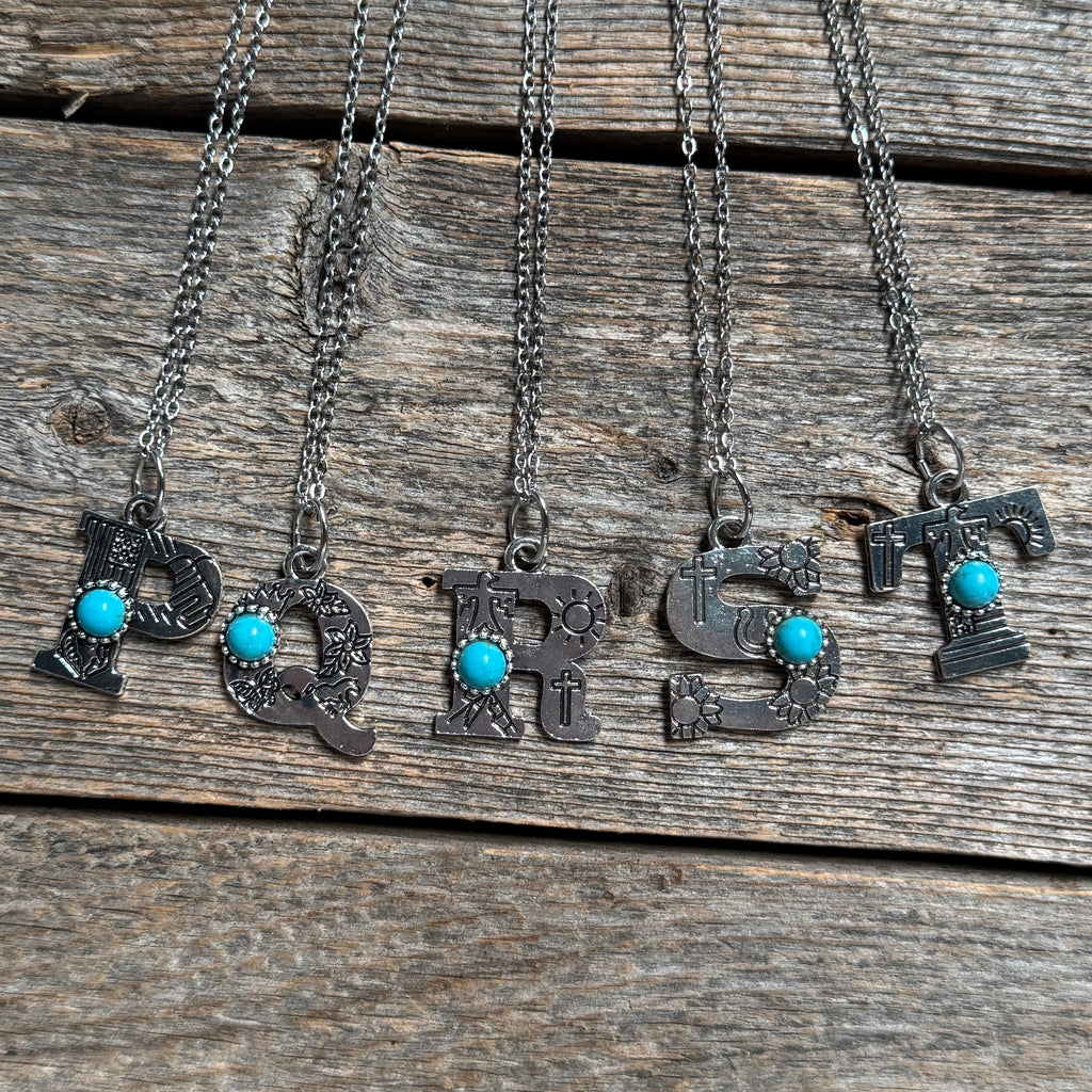 Fashion Turquoise Alphabet Pendant Necklace