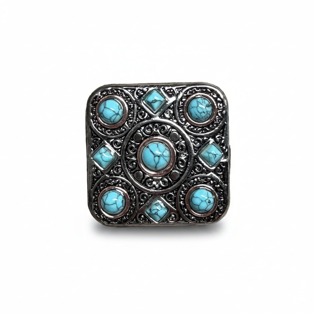 Antique Silver and Copper Square Turquoise Western Conchos W243 — view 2