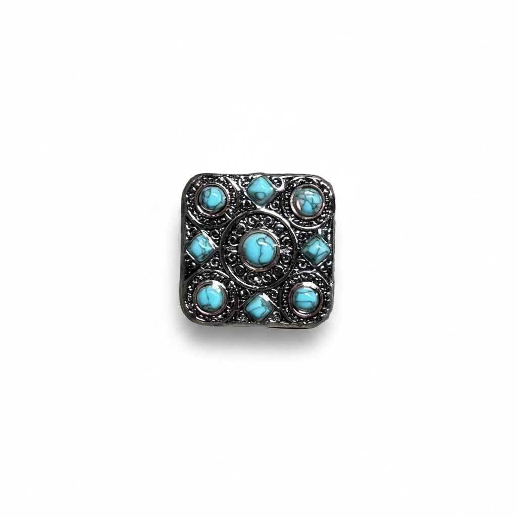 Antique Silver and Copper Square Turquoise Western Conchos W243 — view 3