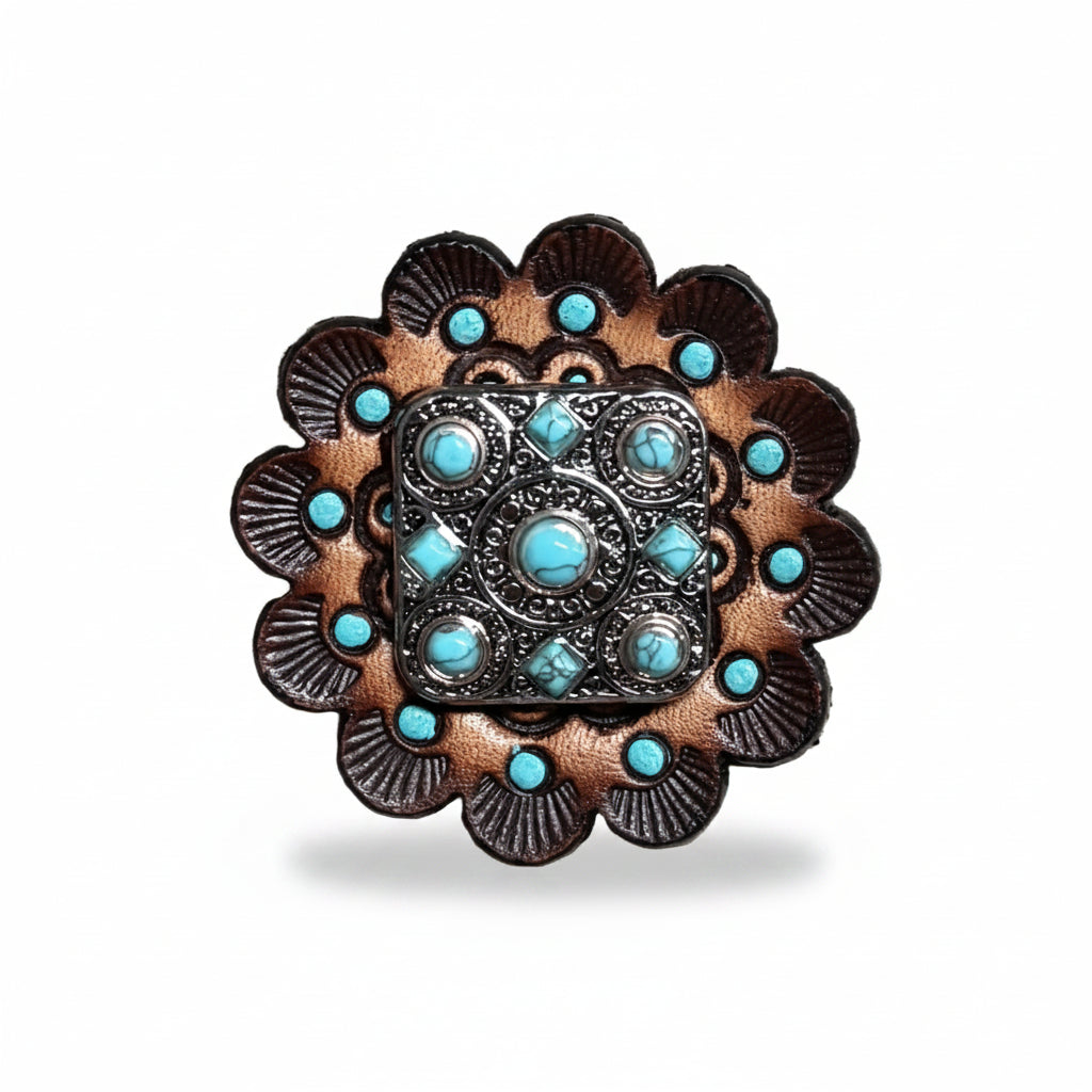 Antique Silver and Copper Square Turquoise Western Conchos W243 — view 10