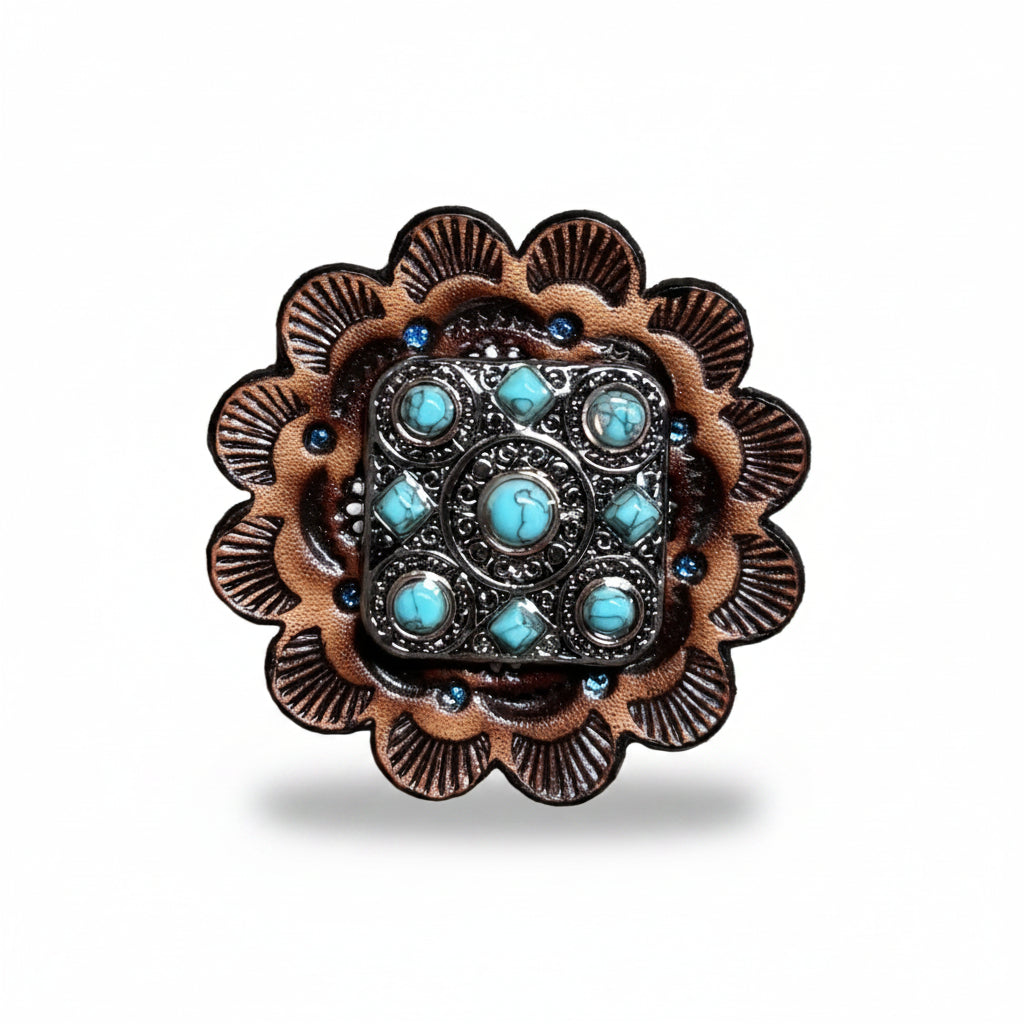 Antique Silver and Copper Square Turquoise Western Conchos W243 — view 9