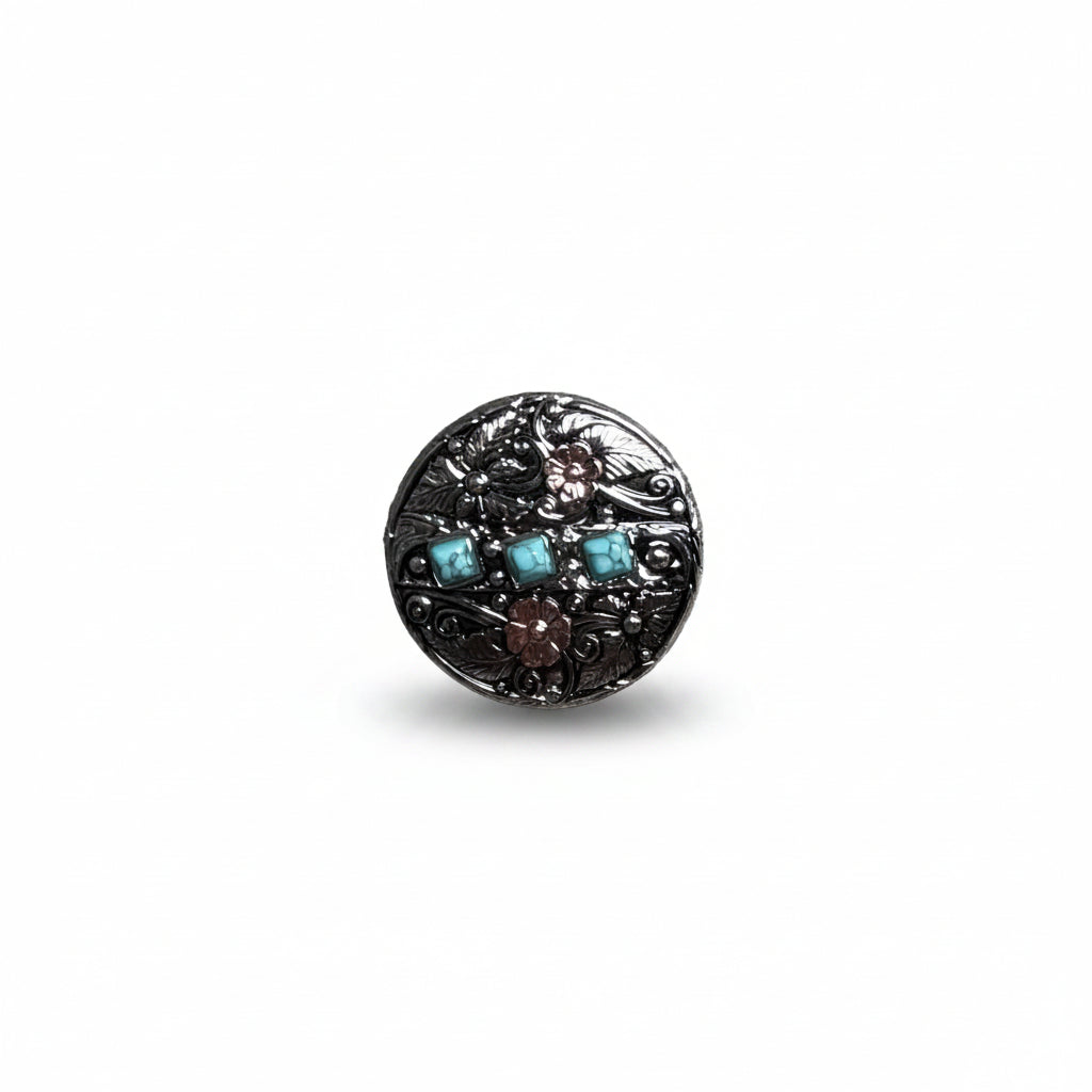 Antique Silver and Copper Turquoise Floral Western Conchos W245 — view 3