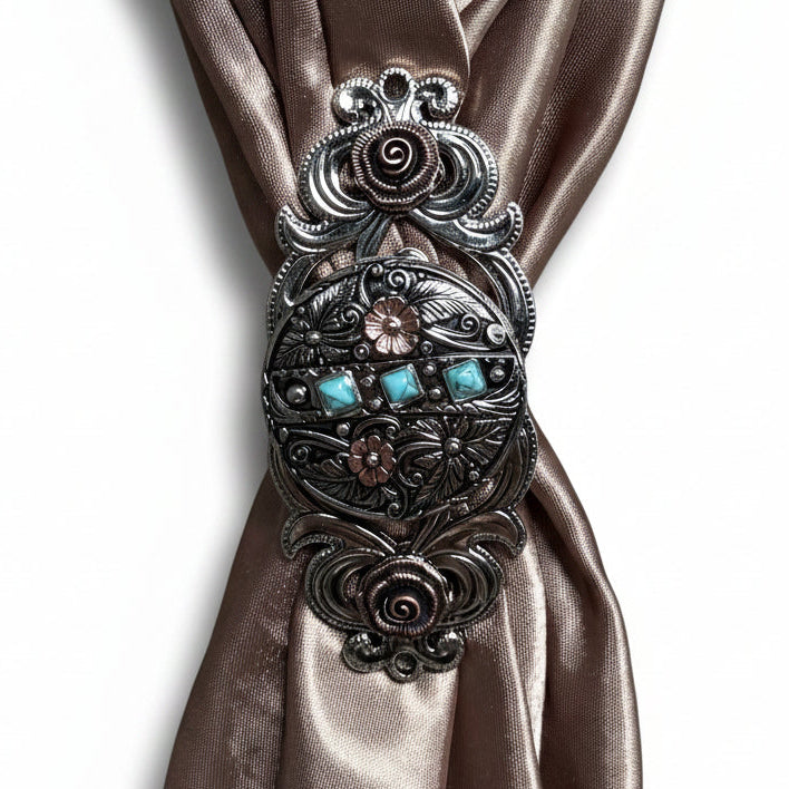 Antique Silver and Copper Turquoise Floral Western Conchos W245 — view 13