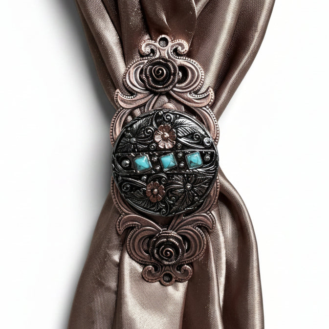 Antique Silver and Copper Turquoise Floral Western Conchos W245 — view 12