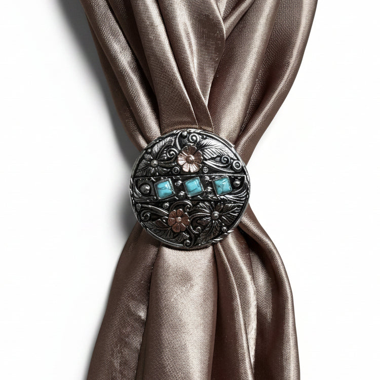Antique Silver and Copper Turquoise Floral Western Conchos W245 — view 11