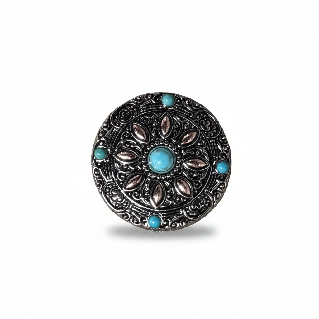Antique Silver with Copper Petals and Turquoise Western Concho W246 — view 2