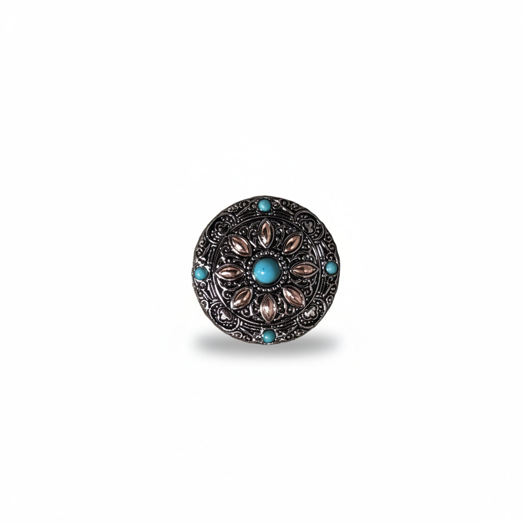 Antique Silver with Copper Petals and Turquoise Western Concho W246 — view 3