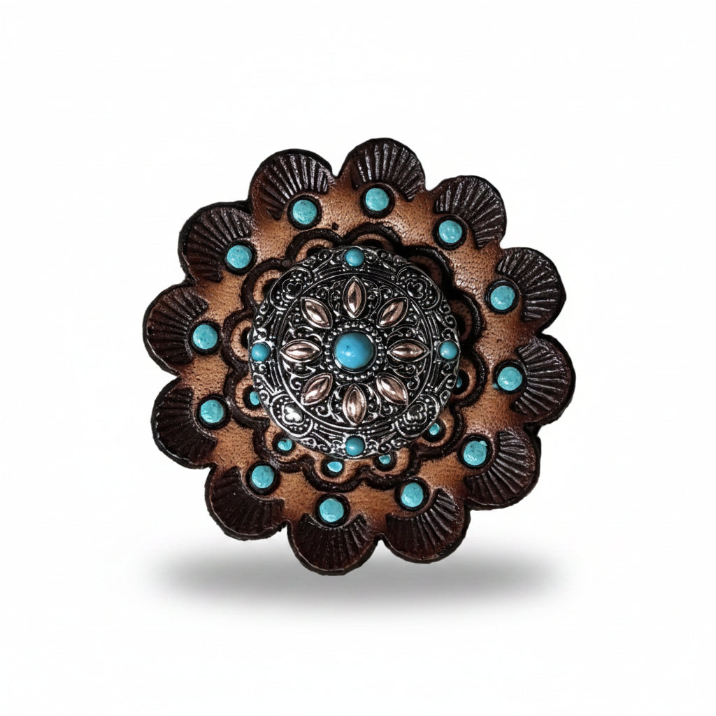 Antique Silver with Copper Petals and Turquoise Western Concho W246 — view 10