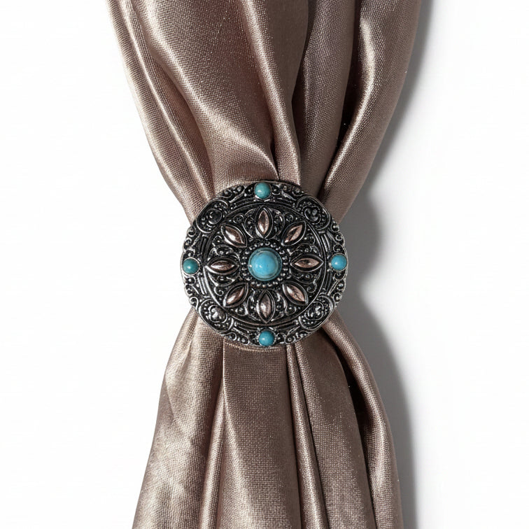 Antique Silver with Copper Petals and Turquoise Western Concho W246 — view 11