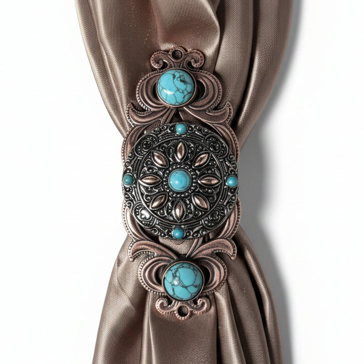 Antique Silver with Copper Petals and Turquoise Western Concho W246 — view 12