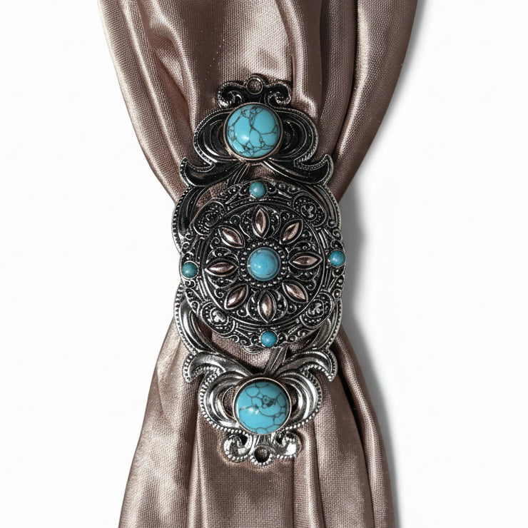 Antique Silver with Copper Petals and Turquoise Western Concho W246 — view 13
