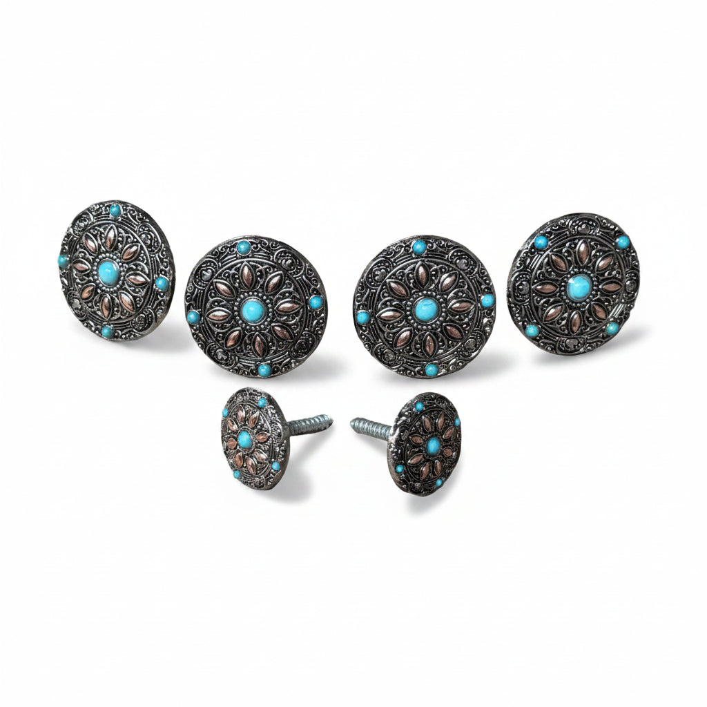 Antique Silver with Copper Petals and Turquoise Western Concho W246 — view 8