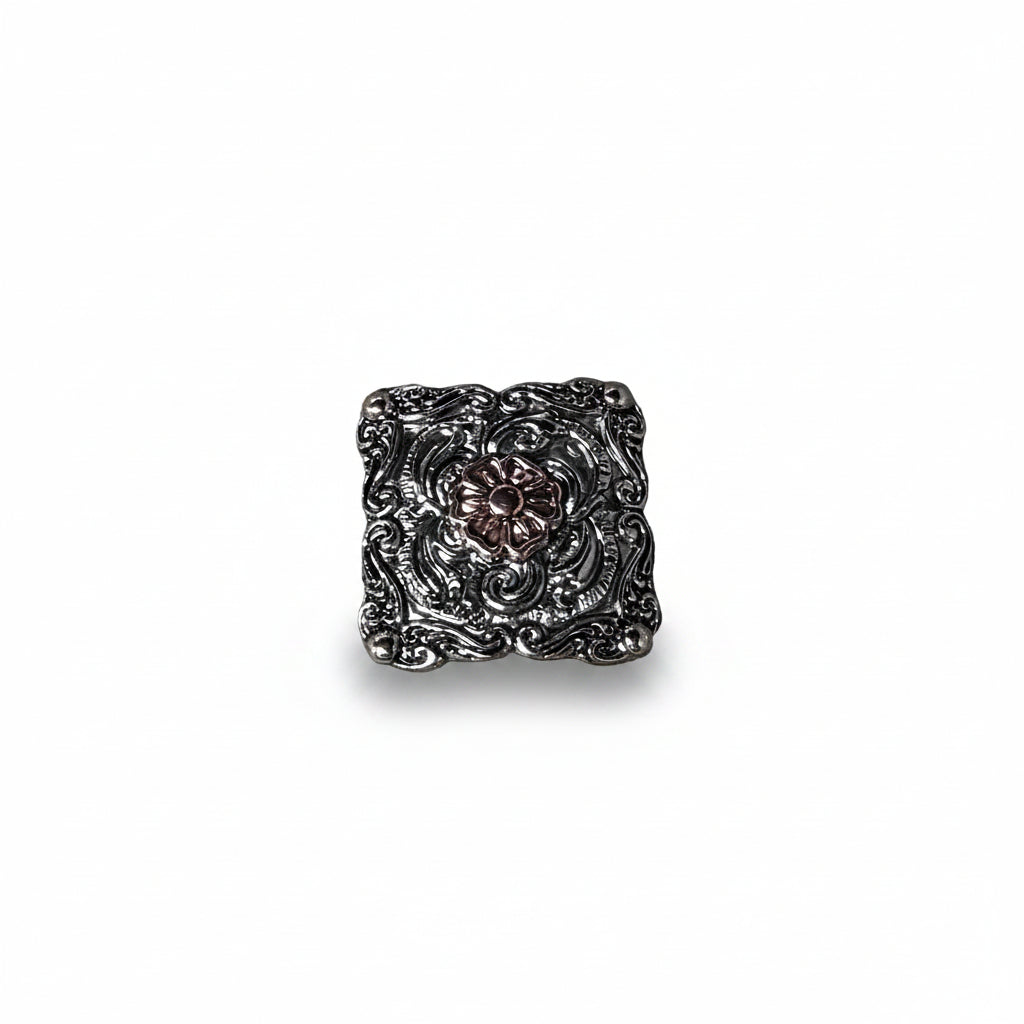 Antique Silver Square Floral Western Concho W247 — view 3