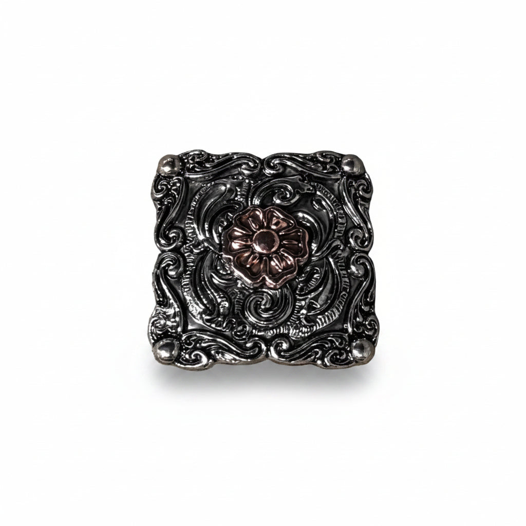 Antique Silver Square Floral Western Concho W247 — view 2