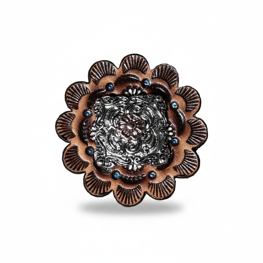 Antique Silver Square Floral Western Concho W247 — view 9