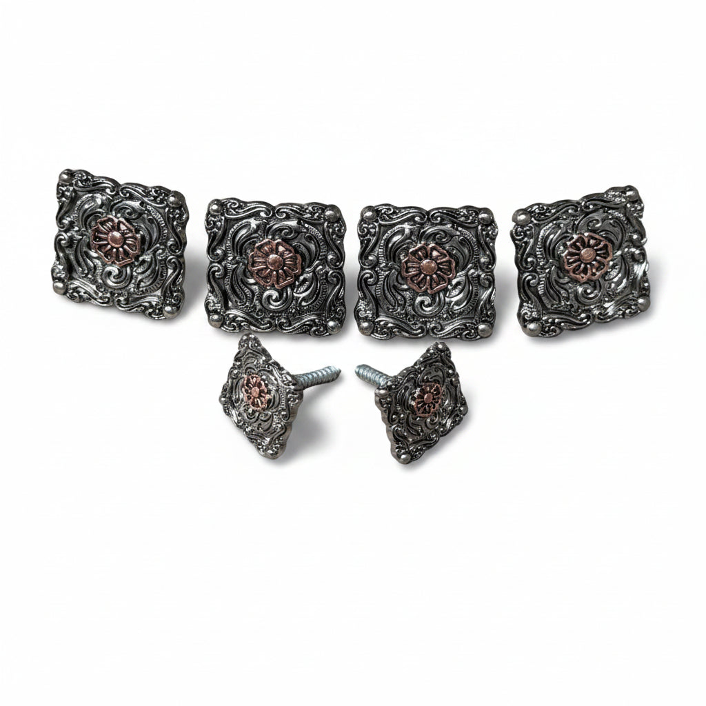 Antique Silver Square Floral Western Concho W247 — view 8