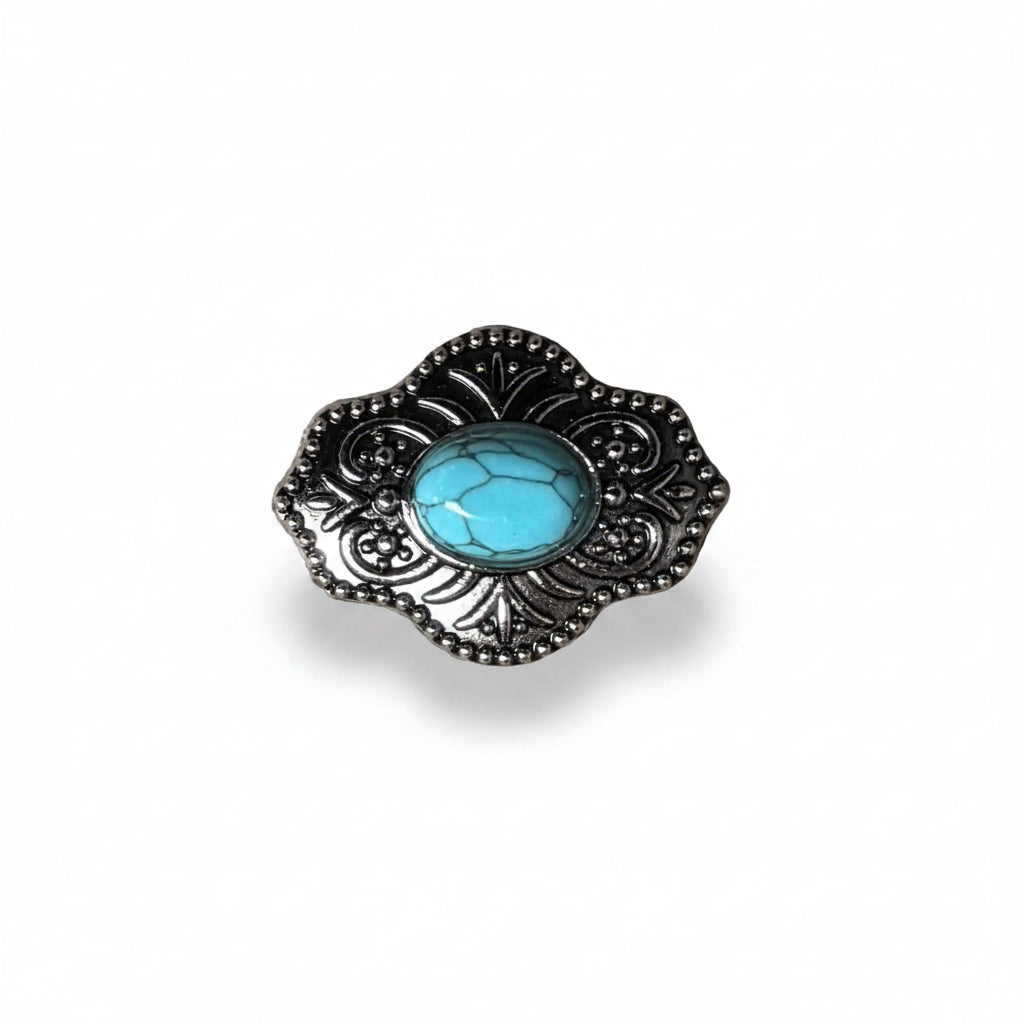Antique Silver Shield with Turquoise Stone Western Concho W252 — view 2