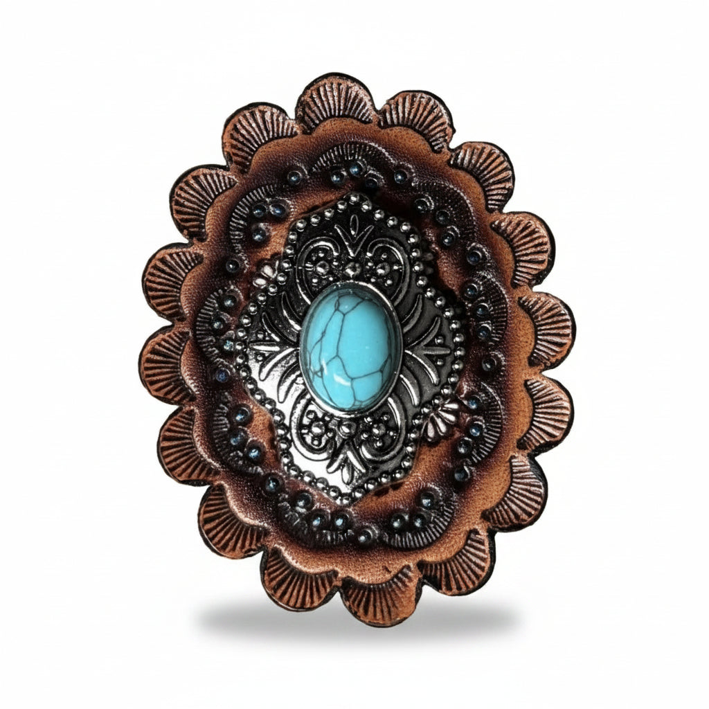 Antique Silver Shield with Turquoise Stone Western Concho W252 — view 5