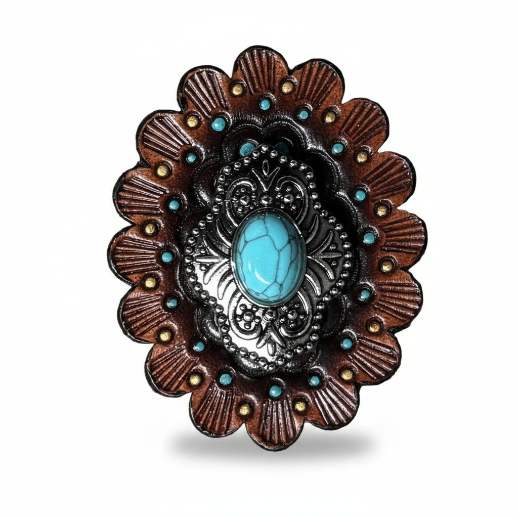 Antique Silver Shield with Turquoise Stone Western Concho W252 — view 7