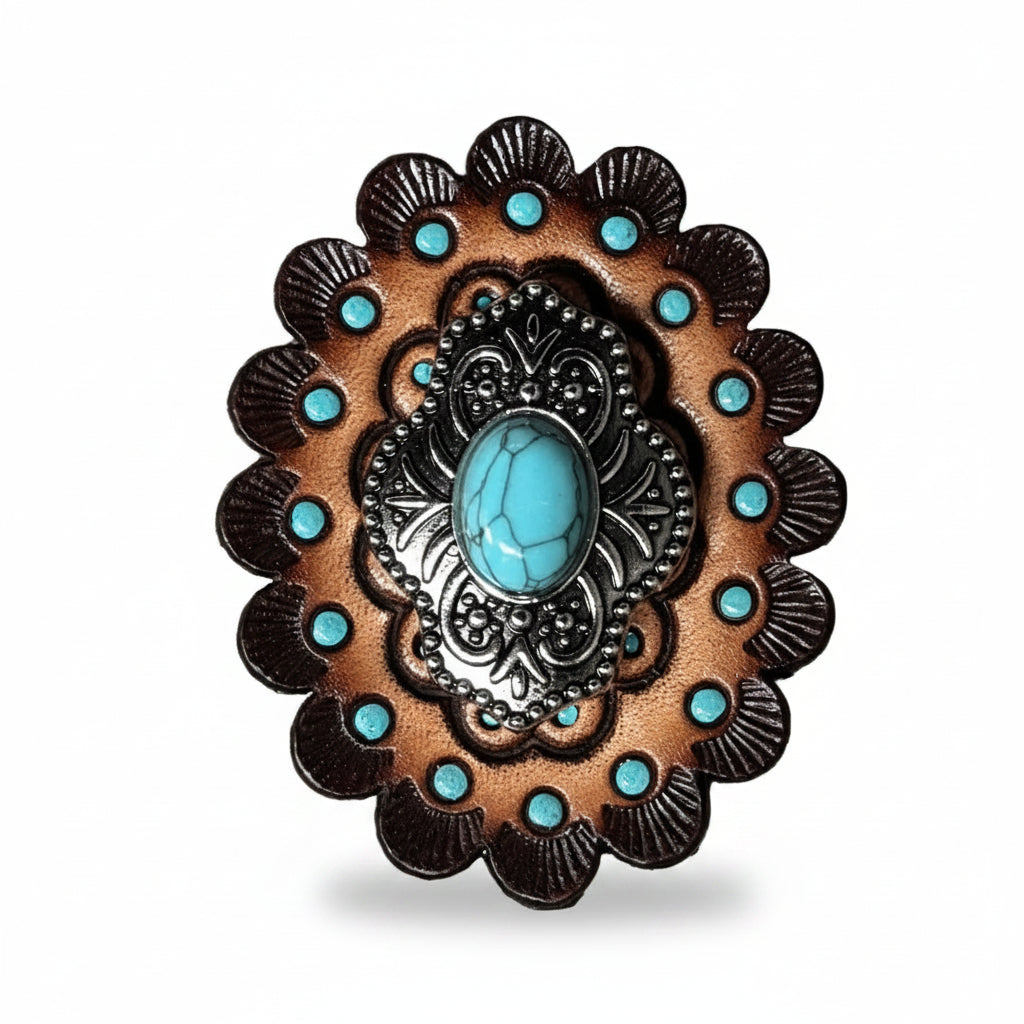 Antique Silver Shield with Turquoise Stone Western Concho W252 — view 6