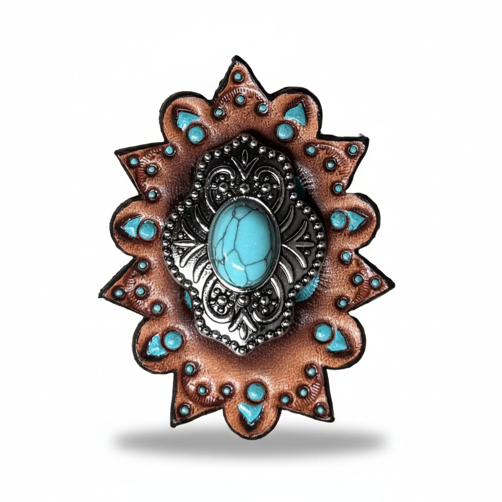 Antique Silver Shield with Turquoise Stone Western Concho W252 — view 8