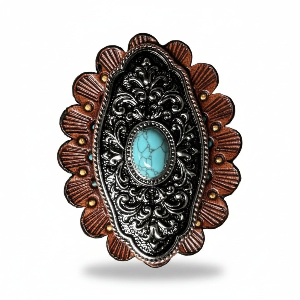 Oblong Antique Silver and Copper Turquoise Western Conchos W254 — view 6