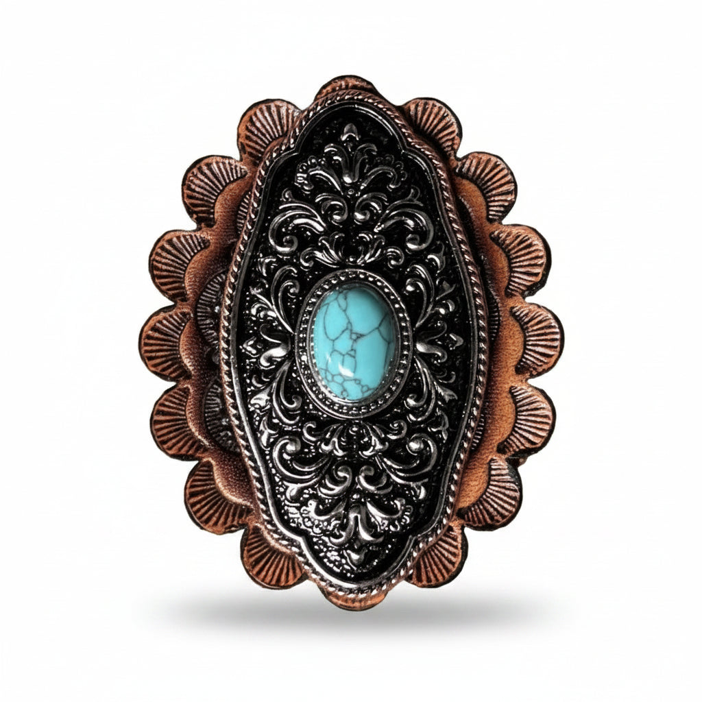 Oblong Antique Silver and Copper Turquoise Western Conchos W254 — view 4