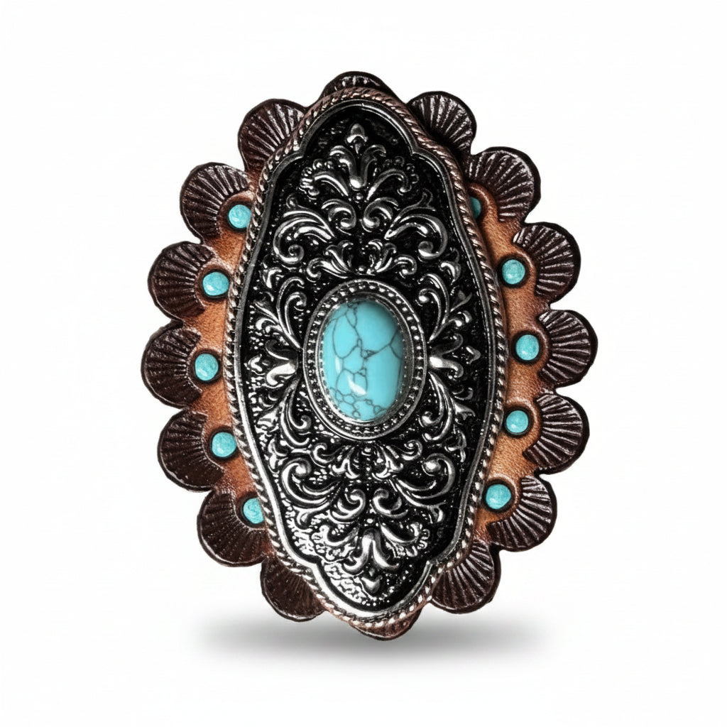 Oblong Antique Silver and Copper Turquoise Western Conchos W254 — view 5